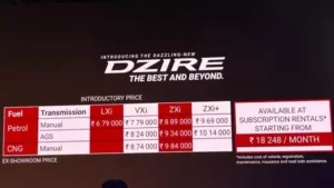 Maruti Dzire Price List